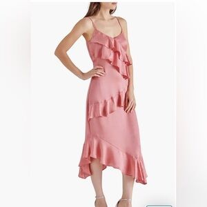 Steve Madden Christina ruffle Satin Pink Dress Size Large New